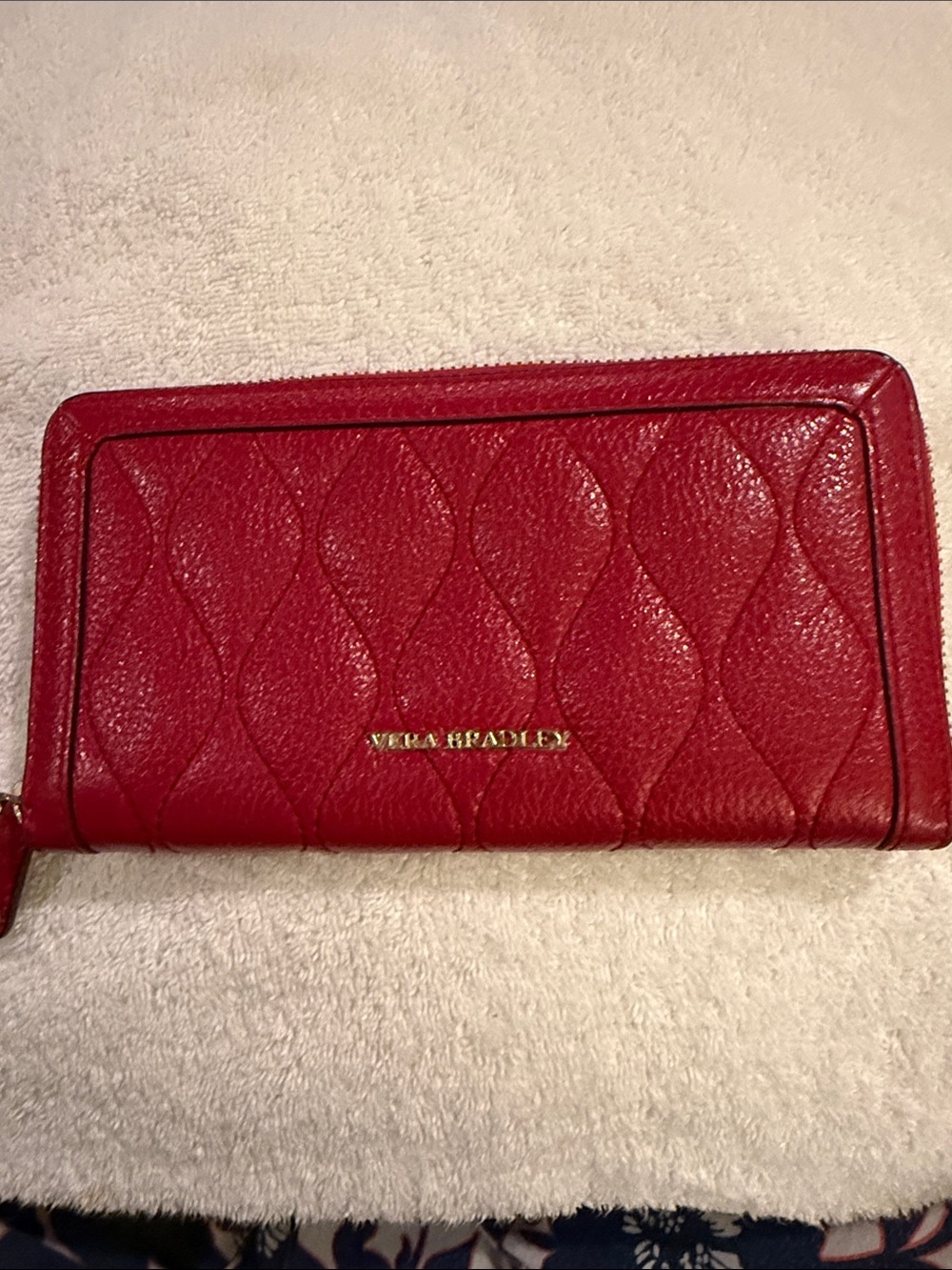 Vera Bradley Quilted Red Zip-Around Wallet with Gold Logo